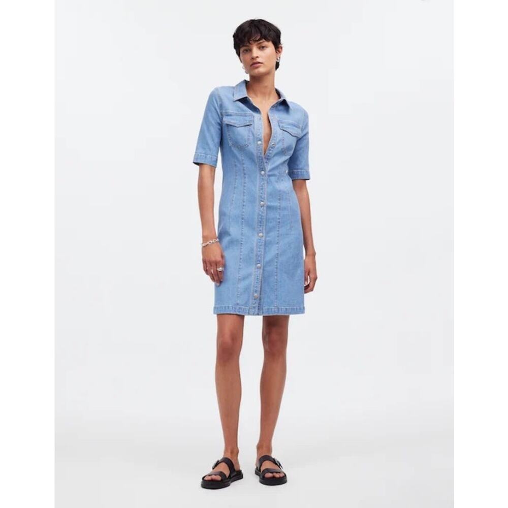Madewell Seamed Mini‎ Shirtdress Womens 6 Lightwash Denim Dress Runs Small NWT